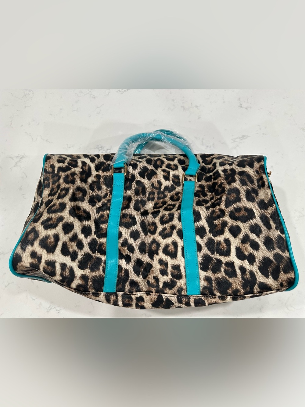 Leopard Print Weekender Duffel Bag Black Blue Travel Gym Overnight Tote - Picture 4 of 9